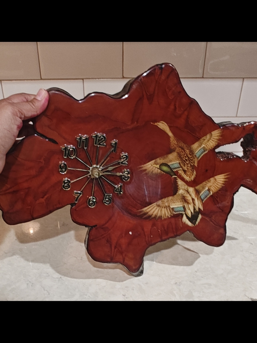 Vintage Live Edge Burl Wood Resin Wall Clock Organic Driftwood Style Wild Decor